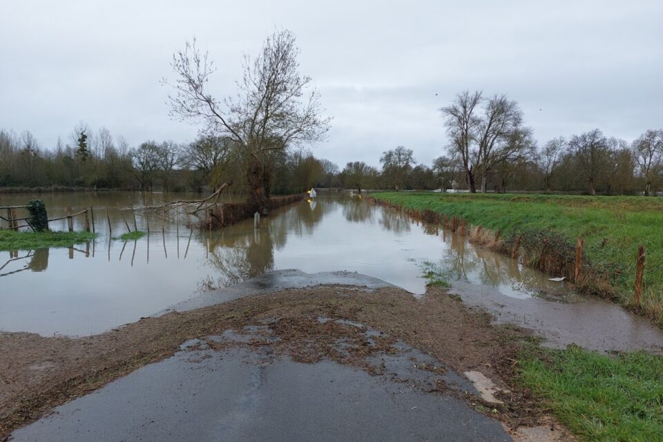 Entre Montabon et Nogent-sur-Loir (Sarthe), le Loir est en crue, en ce lundi 26 février 2024.