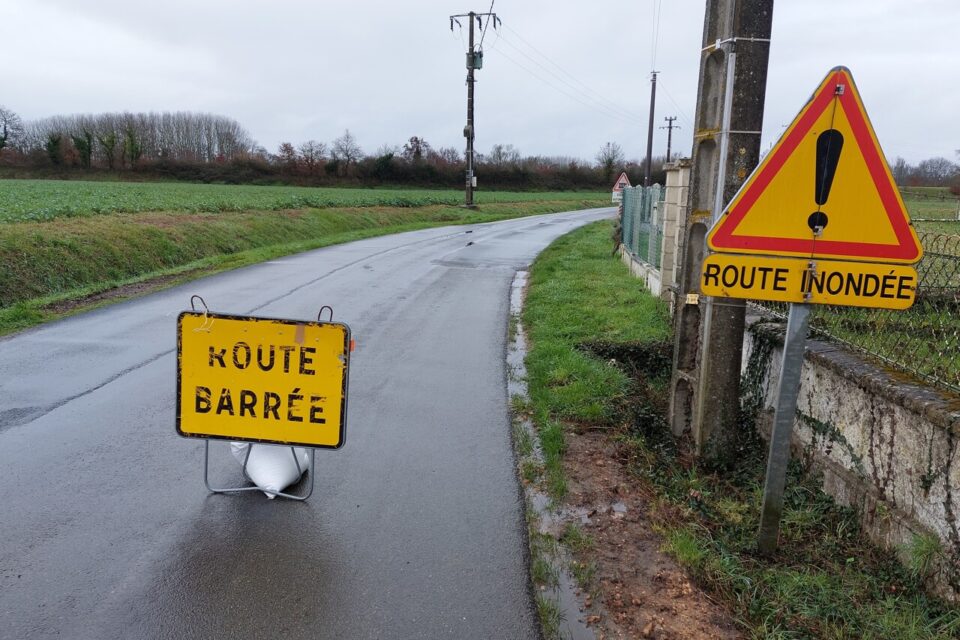 Entre Montabon et Nogent-sur-Loir (Sarthe), le Loir est en crue, en ce lundi 26 février 2024.