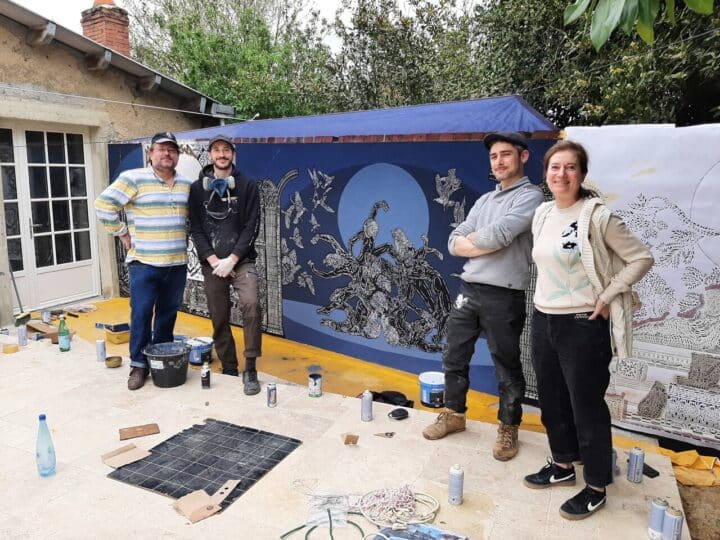 , Sarthe : deux artistes réalisent une fresque murale de 8 mètres de long